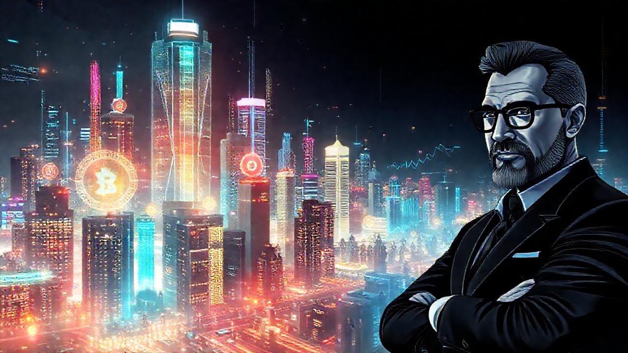 Ciudad futurista digital con inversores confiados