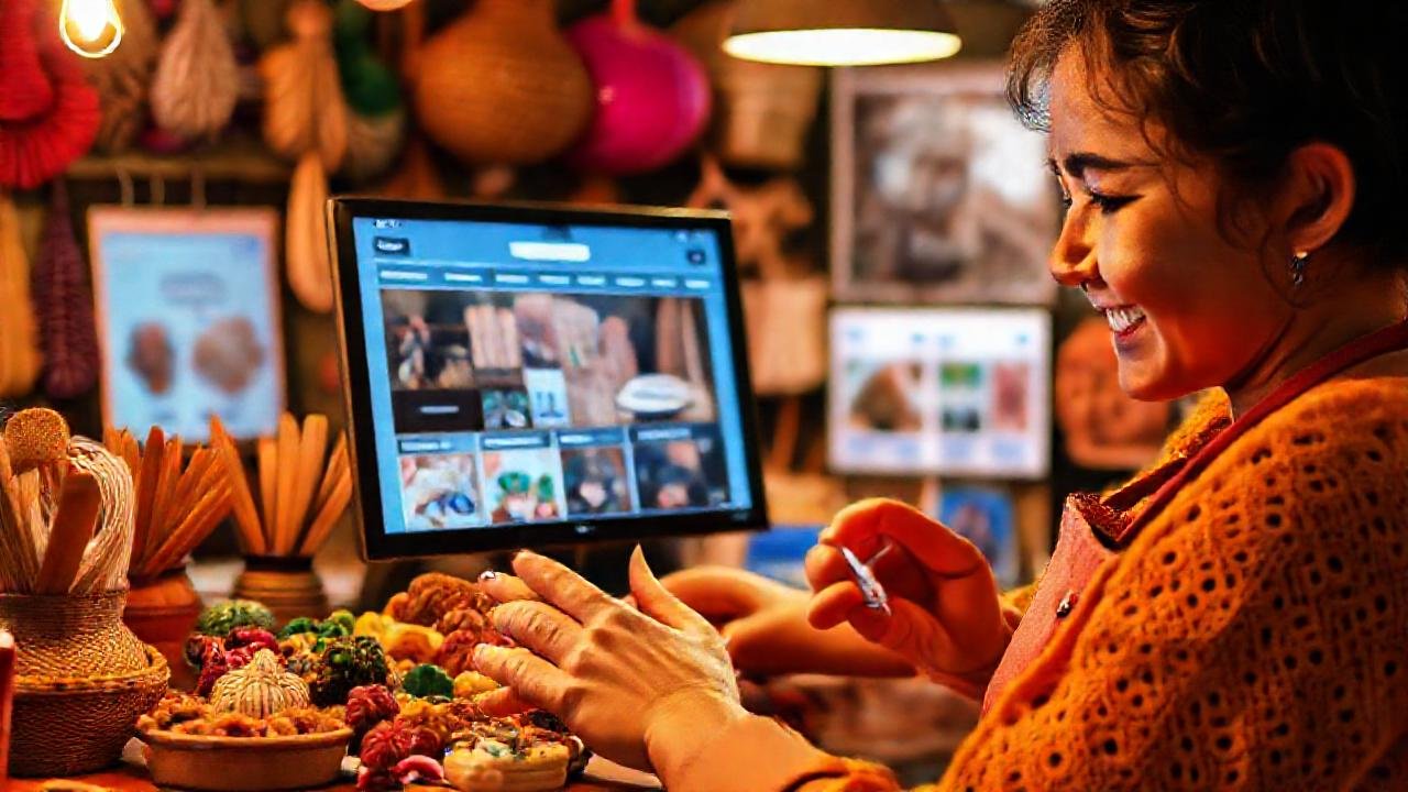 Una tienda online exhibe artesanías coloridas y acogedoras