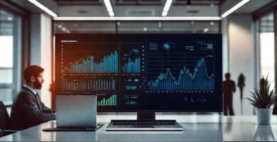 Oficina moderna y negocios serios digitalizados