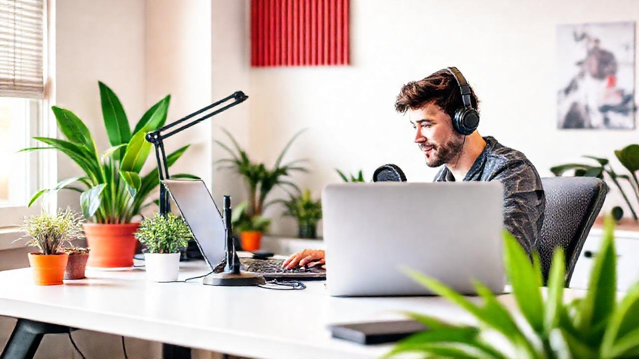 Un emprendedor trabaja en un espacio moderno