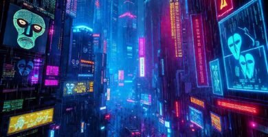 Ciudad cyberpunk futurista