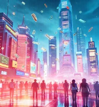 Ciudad futurista digital y vibrante