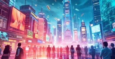 Ciudad futurista digital y vibrante