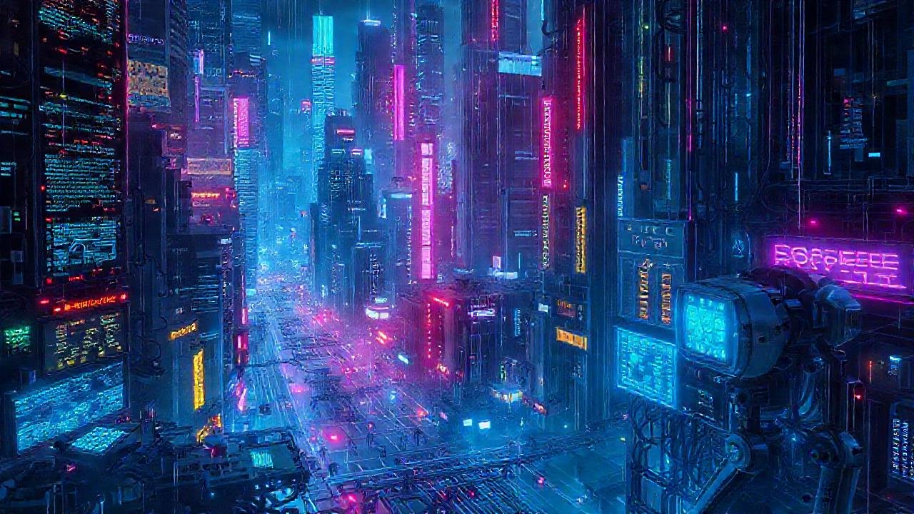 Ciudad cibernética: datos, robots y neón