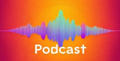 Gráfico de podcast moderno y vibrante