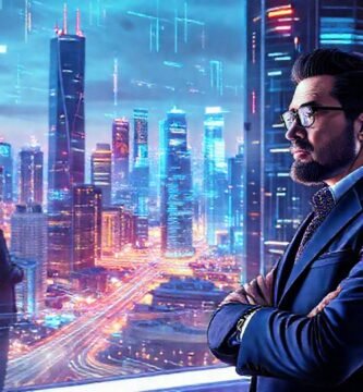 Una ciudad futurista observa datos brillantes