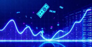 Gráfico digital futurista en colores vibrantes