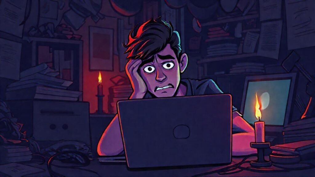 Un freelance angustiado lucha con su trabajo