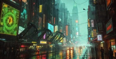 Ciudad cyberpunk futurista