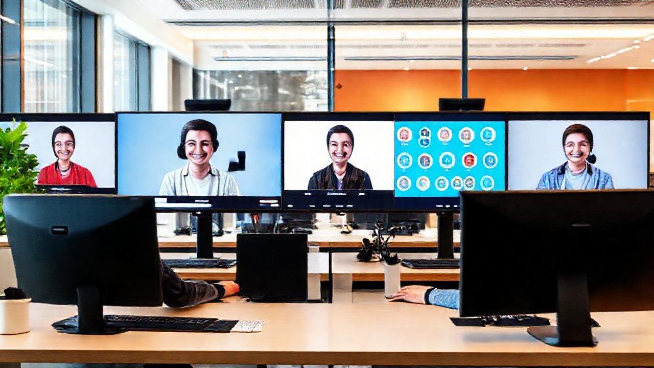 Oficina moderna: tecnología y colaboración positiva