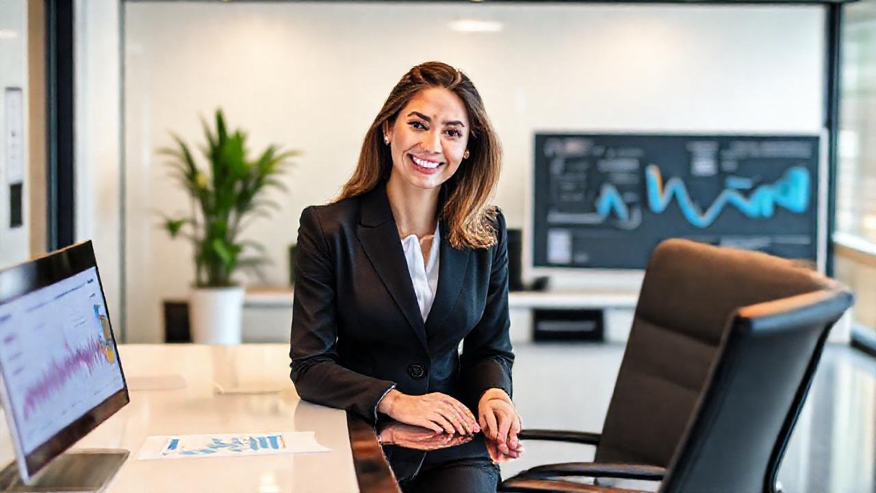 Una ejecutiva exitosa comunica datos con claridad