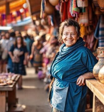 Mercado artesanal vibrante y acogedor