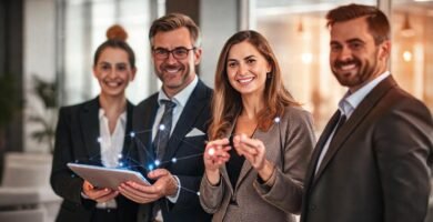 Profesionales financieros conectados con confianza