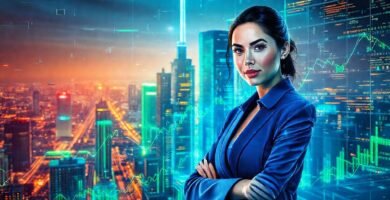 Tecnología financiera brillante y futurista emerge