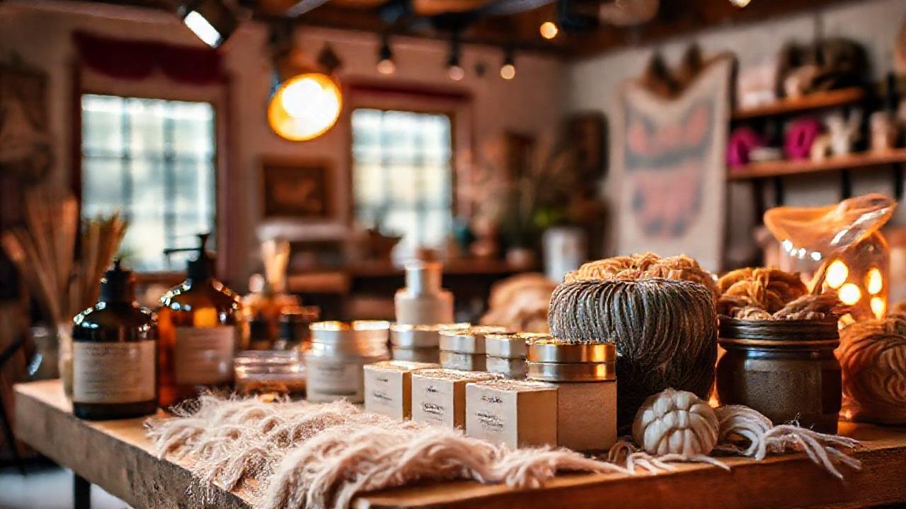 Productos artesanales presentados elegantemente y atractivamente