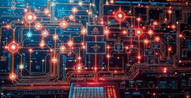 Interfaz digital futurista fluye con datos