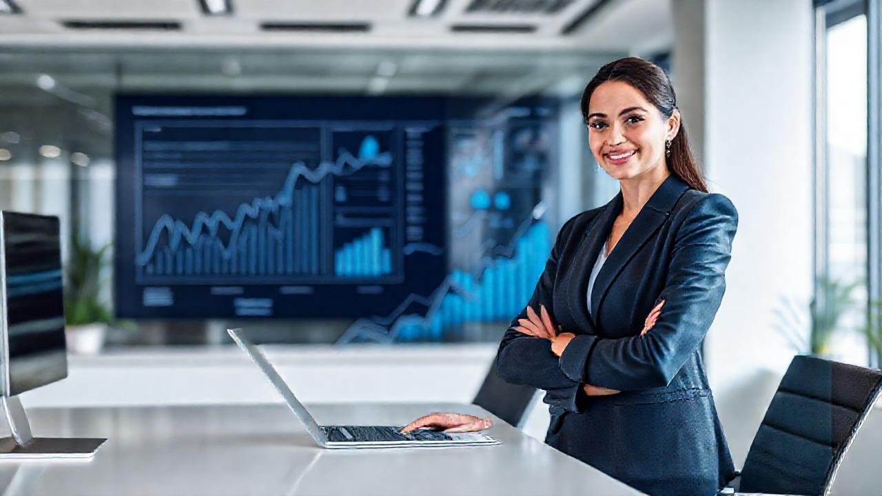 Una ejecutiva moderna planea el crecimiento estratégico