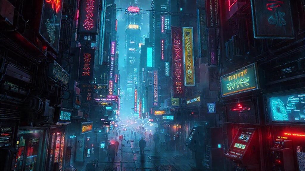 Ciudad cyberpunk futurista
