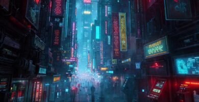 Ciudad cyberpunk futurista